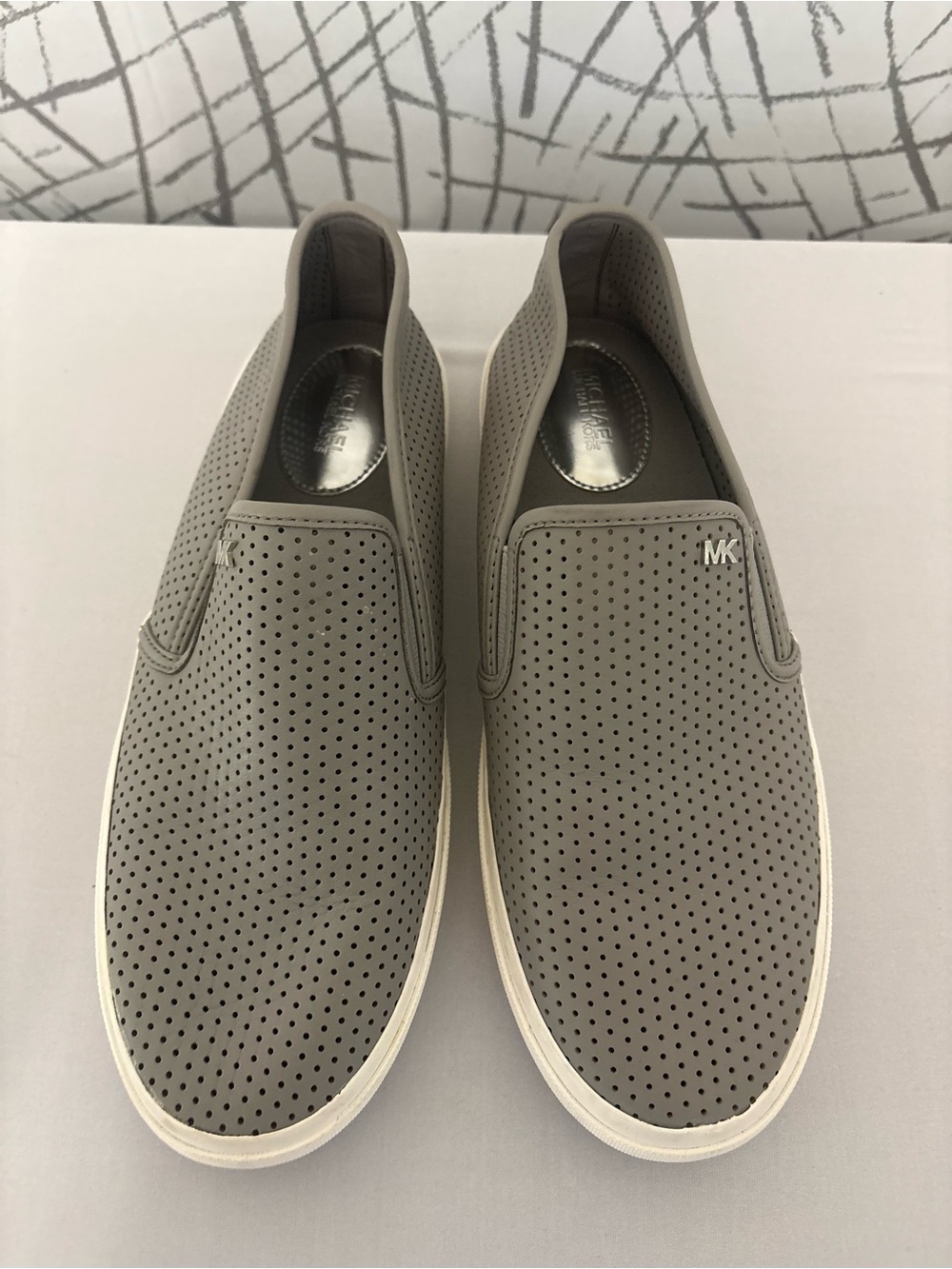 Michael Kors Perforated Grey Leather Slip-On Sneakers